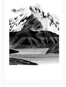 Plakat z passe-partout piękny górski krajobraz w czerni i bieli