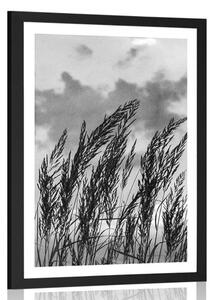 Plakat z passe-partout trawa w czarno-białym kolorze