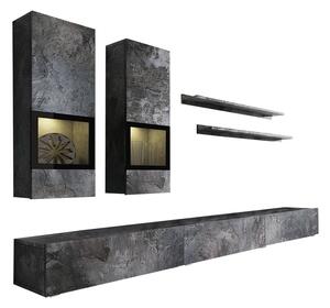 Meblościanka do salonu Baros 10 - ciemny beton / schiefer - 6 elementów