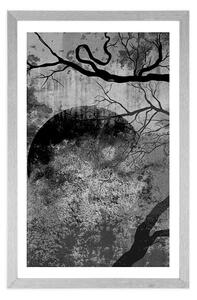 Plakat z passe-partout surrealistyczne drzewa w czerni i bieli
