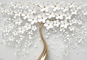 Fototapeta - Białe drzewo z kwiatami (196x136 cm)
