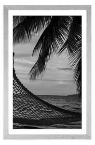 Plakat z passe-partout hamak na plaży w czerni i bieli