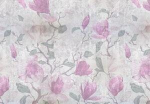 Fototapeta - Różowe kwiaty na betonie (196x136 cm)