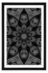 Plakat z passe-partout hipnotyczna Mandala w czerni i bieli