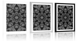 Plakat z passe-partout hipnotyczna Mandala w czerni i bieli