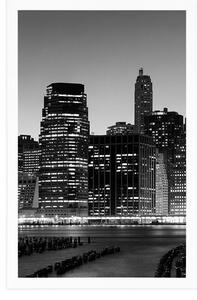 Plakat nocny New York w czerni i bieli