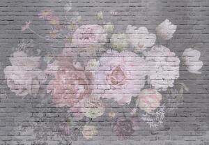Fototapeta - Cegły z kwiatami (196x136 cm)