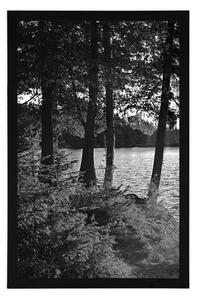Plakat widok na jezioro w czerni i bieli
