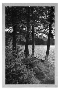 Plakat widok na jezioro w czerni i bieli