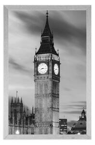 Plakat Big Ben w Londynie nocą w czerni i bieli