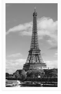 Plakat cudowna panorama Paryża w czerni i bieli