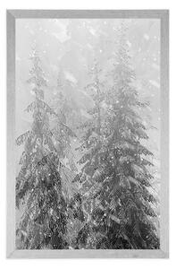 Plakat śnieżny krajobraz w czerni i bieli