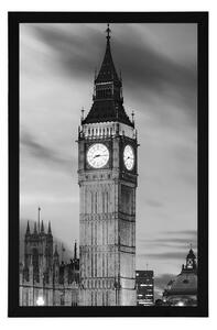 Plakat Big Ben w Londynie nocą w czerni i bieli