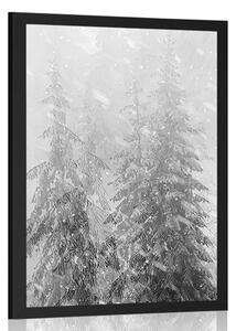 Plakat śnieżny krajobraz w czerni i bieli