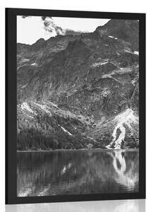 Plakat Morskie oko w Tatrach w czerni i bieli