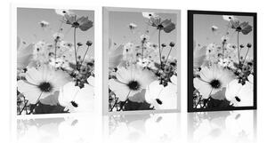 Plakat łąka wiosennych kwiatów w czerni i bieli