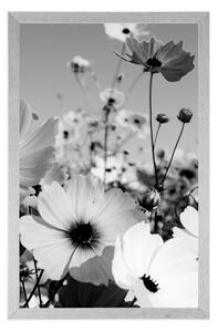 Plakat łąka wiosennych kwiatów w czerni i bieli