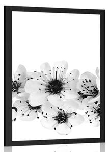 Plakat kwiaty wiśni w czerni i bieli