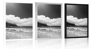 Plakat piękna plaża na wyspie Seszele w czerni i bieli