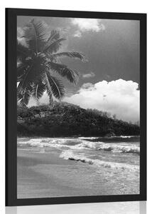 Plakat plaża na wyspie Seszele w czerni i bieli