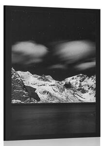 Plakat nocny krajobraz w Norwegii w czerni i bieli
