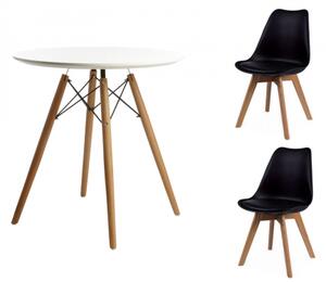 Zestaw stół MILANO okrągły 60 cm + 2 krzesła KRIS czarne nogi buk