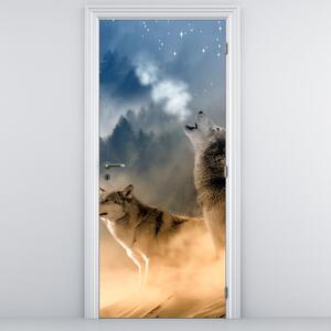 Fototapeta na drzwi - Wilki wyjące do księżyca (95x205cm)