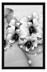 Plakat czarno-białe kwiaty na abstrakcyjnym tle