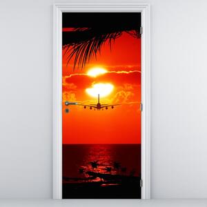 Fototapeta na drzwi - Zachód Słońca z samolotem (95x205cm)