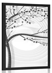Plakat nowoczesne czarno-białe drzewo na abstrakcyjnym tle