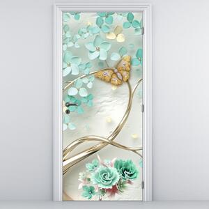 Fototapeta na drzwi - Kwiat z motylami (95x205cm)
