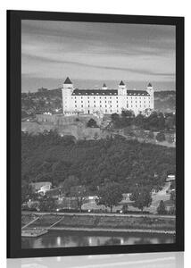 Plakat widok na zamek w Bratysławie w czerni i bieli