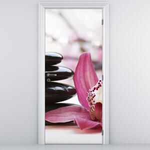 Fototapeta na drzwi - Kamienie do masażu i orchidea (95x205cm)