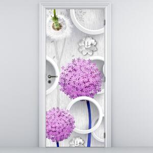 Fototapeta na drzwi - Abstrakcja 3D, koła i kwiaty (95x205cm)