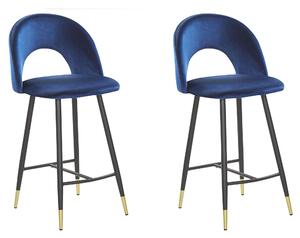 Retro zestaw 2 krzeseł barowych welurowych niebieski stalowe czarne nogi Falton Beliani