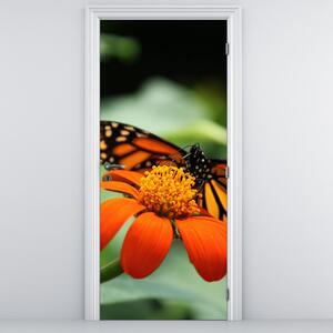 Fototapeta na drzwi - Motyl na kwiatku (95x205cm)