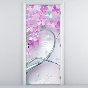 Fototapeta na drzwi - Kwiaty na srebrnej łodydze, abstrakcja (95x205cm)