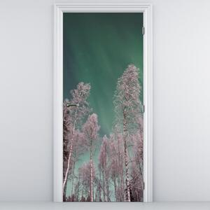 Fototapeta na drzwi - Zorza polarna nad zamarzniętymi drzewami (95x205cm)