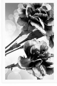 Plakat kwiat goździka w czerni i bieli