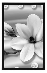 Plakat luksusowa magnolia z perłami w czerni i bieli