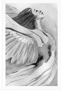 Plakat wolny anioł w czerni i bieli