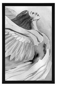 Plakat wolny anioł w czerni i bieli