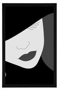 Plakat elegancka dama w kapeluszu w czerni i bieli