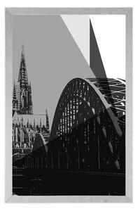 Plakat cyfrowa ilustracja miasta Kolonia w czerni i bieli