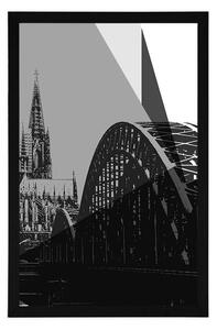 Plakat cyfrowa ilustracja miasta Kolonia w czerni i bieli