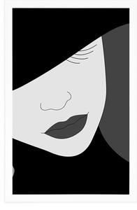 Plakat elegancka dama w kapeluszu w czerni i bieli