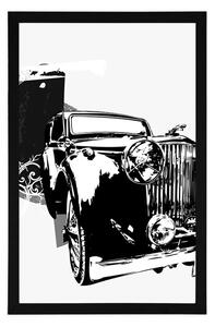 Plakat czarno-biały samochód retro z abstrakcją