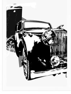 Plakat czarno-biały samochód retro z abstrakcją