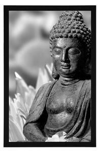 Plakat spokojny Budda w czerni i bieli