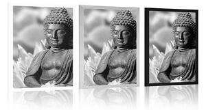 Plakat spokojny Budda w czerni i bieli